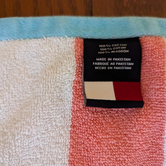 HP Tommy Hilfiger Orange, White & Blue Striped 100% Cotton Washcloth 12" x 11.5" - Picture 2 of 6
